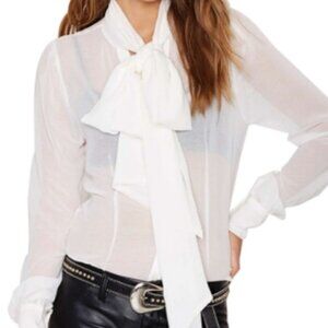 Forever21 White Sheer Blouse w/ Neck Tie